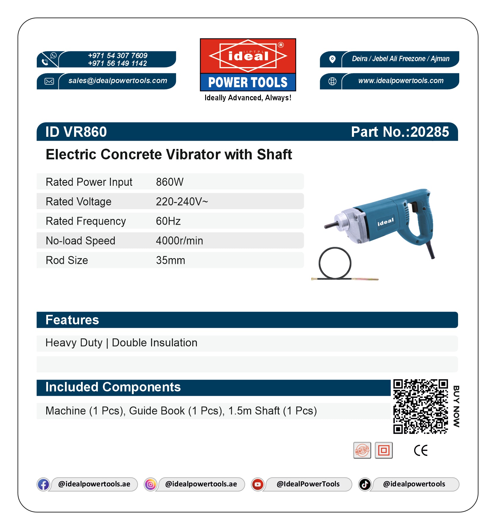 ID VR860 [WITH 1.5M SHAFT] ELECTRIC CONCRETE VIBRATOR MACHINE
