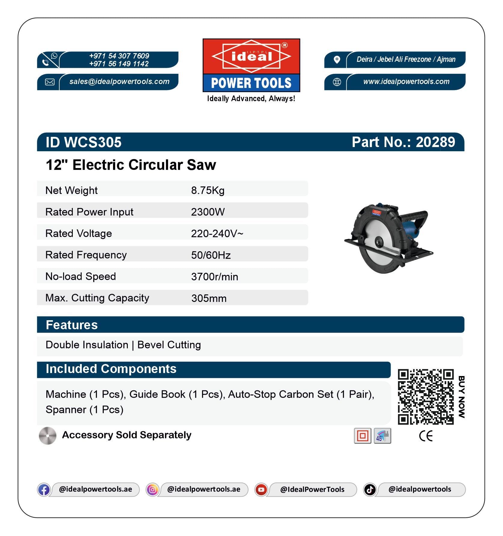 ID WCS305 12" ELECTRIC CIRCULAR SAW MACHINE [G-240V] [DeWalt Type] - 20289