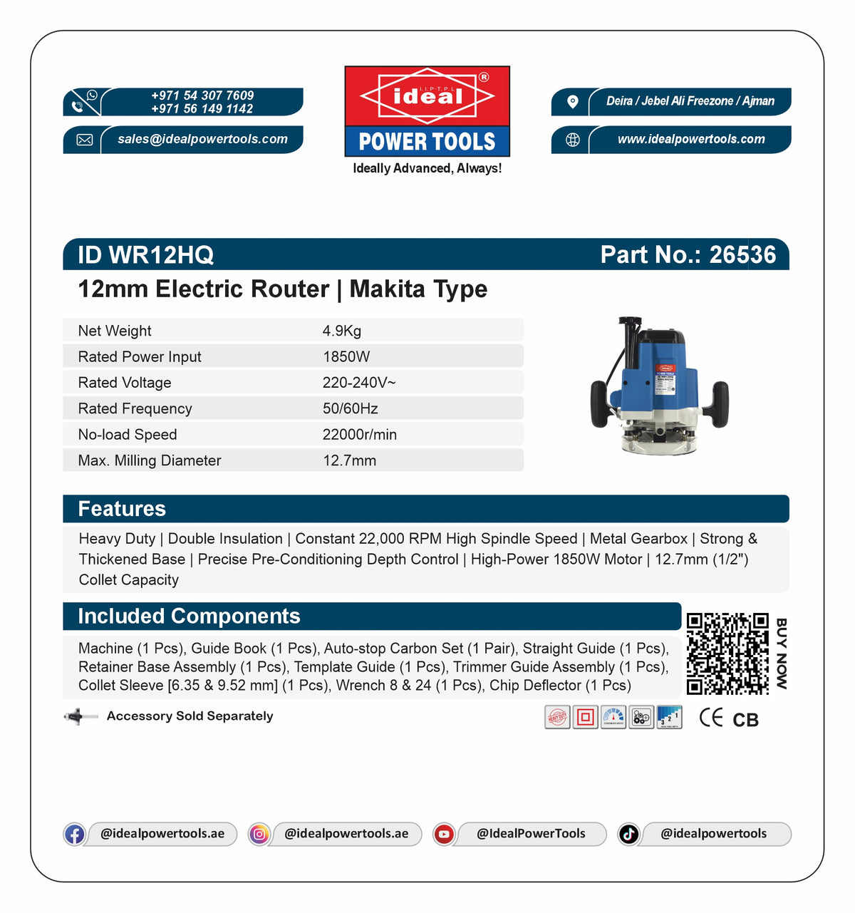 ID WR12HQ ELECTRIC ROUTER MACHINE [G-240V] [Makita Type] - 26536