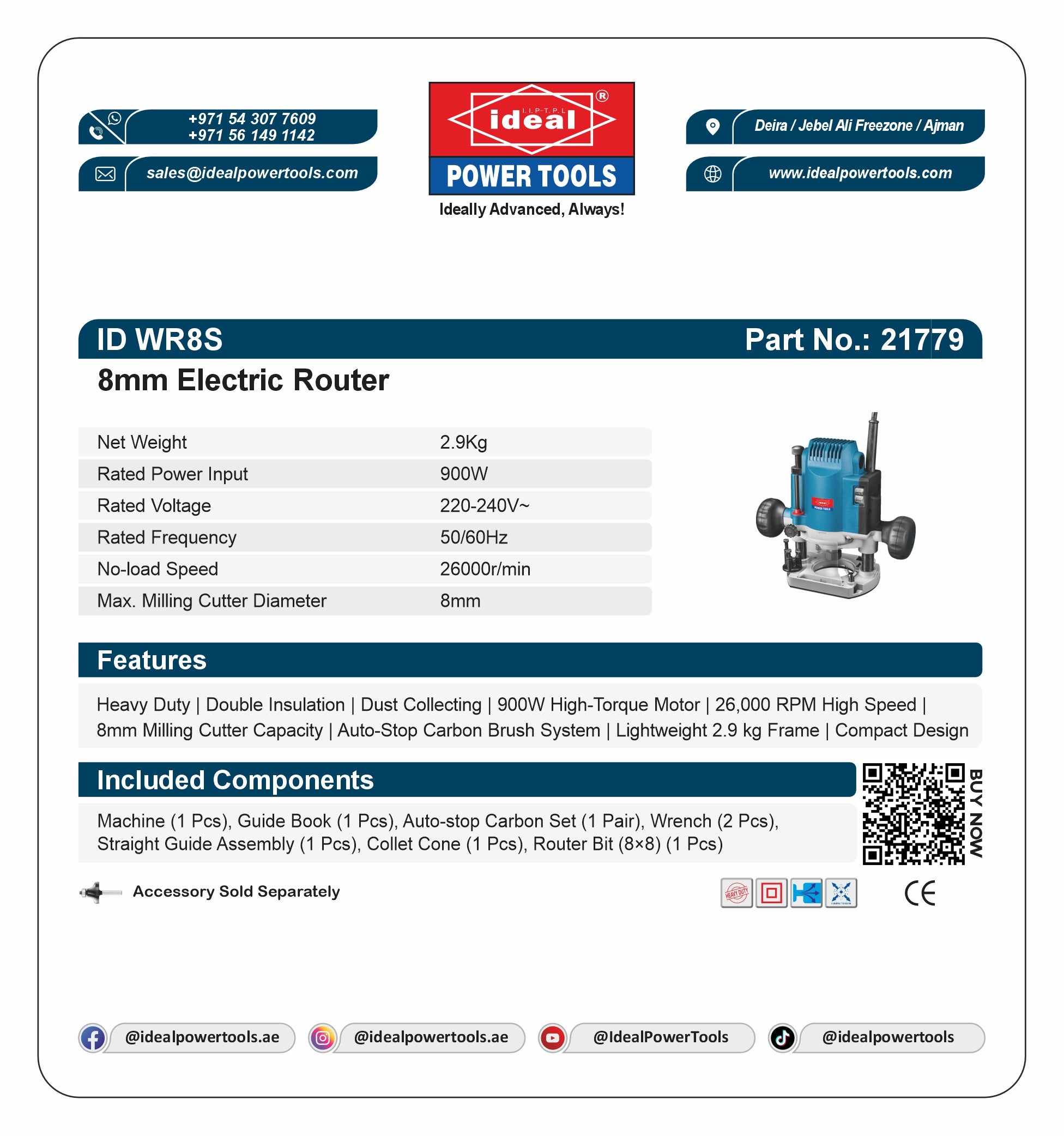 ID WR8S 900W Electric Wood Router | Compact Router Machine