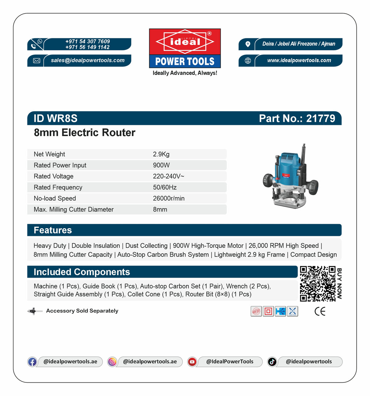 ID WR8S ELECTRIC ROUTER MACHINE [G-240V] [DeWalt Type] - 21779